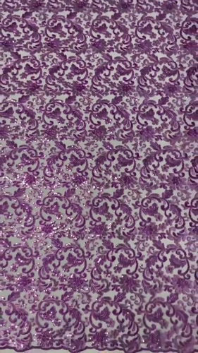 Metallic Floral Lace Fabric - Grape - Embroidered Floral Sequins By Yard - Video 1 of 1