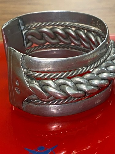 Bracciale Vintage Pesante Sterling Intrecciato Firmato Egitto - Foto 8 di 12