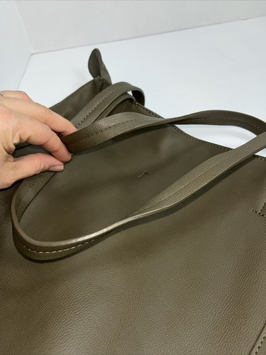 By Anthropologie Slouchy Boho Minimalist Shoulder Bag Green Faux Leather Tote - Picture 14 of 17