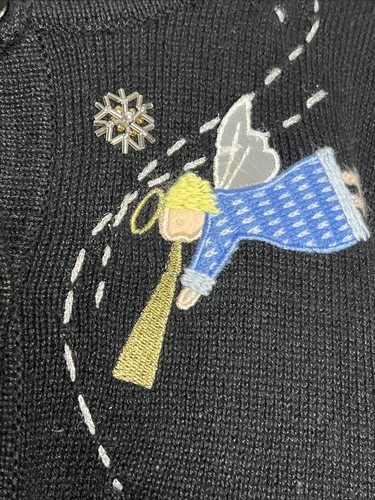 Quacker Factory Women’s Cardigan Sweater Size Medium Black Angels Snowflakes - 第 5/9 張圖片