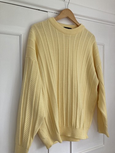 M&S Vintage 80s Yellow Soft Knit Mens Crew Neck Jumper size L Chest 44” - Picture 3 of 8