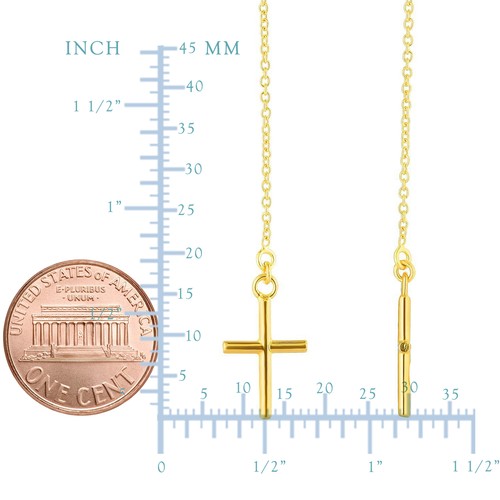 14K Yellow Gold Hanging Cross Charm Earrings - Picture 2 of 2