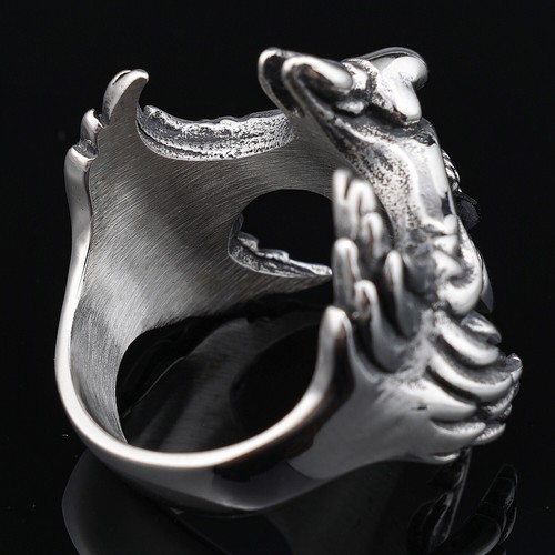 Gothic Devil Smile Cross Ring Stainless Steel Joker Evil Smile Cross Biker Ring - Picture 4 of 5