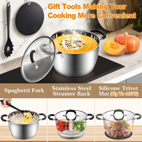 6 Quart Stock Pot Stainless Steel Tri-Ply Nonstick Boiling Sauce Pot Glass Lid - Picture 5 of 5