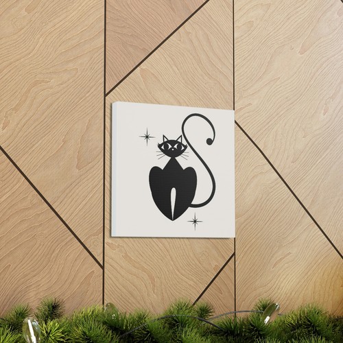 MCM Atomic Black Cat Starbursts 1950's Print on Pink Canvas Gallery Wrap #5 - Picture 8 of 8