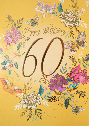 60th female birthday card floral embossed flowers butterflies ladies (#IOKK0094) - Picture 1 of 3