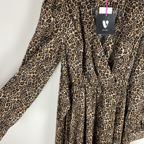 V by Very Wrap Satin Jacquard Tie Waist Midi Dress Animal UK12 (QKDVQ) 36x47” - Picture 3 of 4