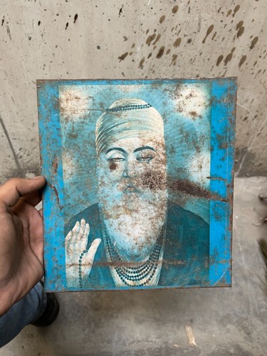 Vintage Selten Religiös Guru Nanak Dev Foto Litho Druck Dose Bord, Sammlerstück
