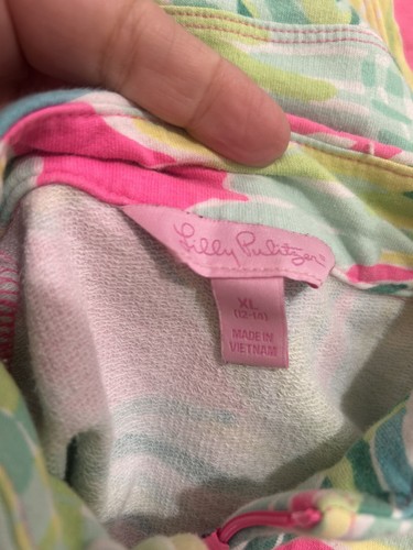 Lilly Pulitzer Girls Palm Pink Green Terry Zip Jacket Cover Up Size XL 14-16 - Picture 2 of 4