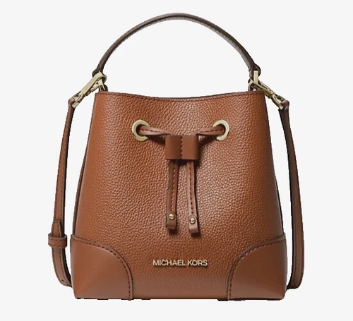 New Michael Kors Mercer Small Drawstring Pebble Leather Bucket Bag Luggage