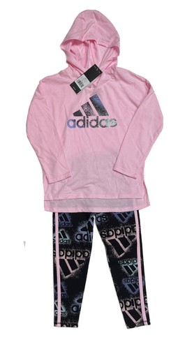 NWT ADIDAS Hooded Pink or White Top & Black Leggings Set; Sizes 4, 5, 6, 6X; $54 - Picture 2 of 3
