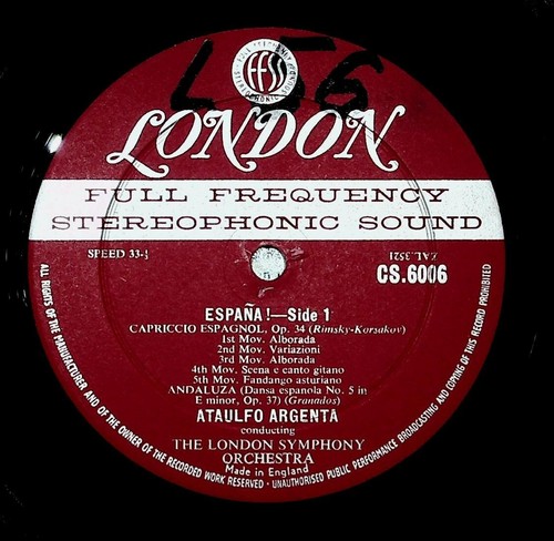 España Ataulfo Argenta London Symphony FFSS Stereo CS 6006 Promo Vinyl LP - Picture 3 of 4