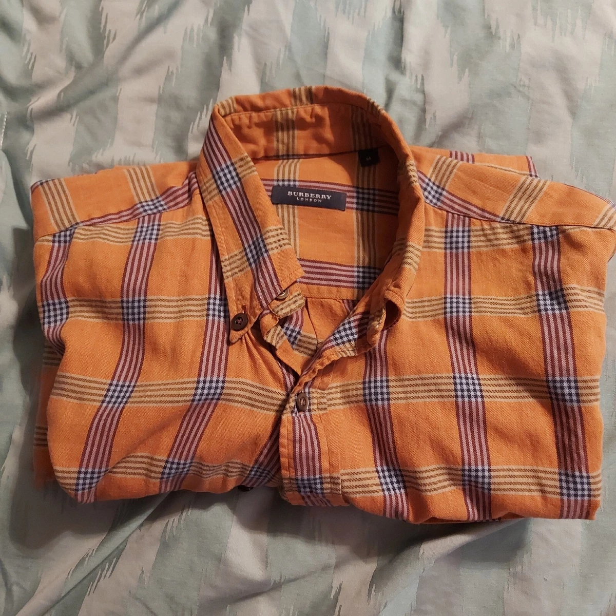 Vintage Made In USA Burberry London Plaid Mens Size Medium Long Sleeve Shirt