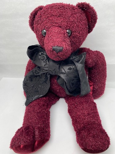 Vintage Dakin Twinkle Burgundy Plush Black Bow by Applause 19" Glitter Bear SM - Picture 1 of 14