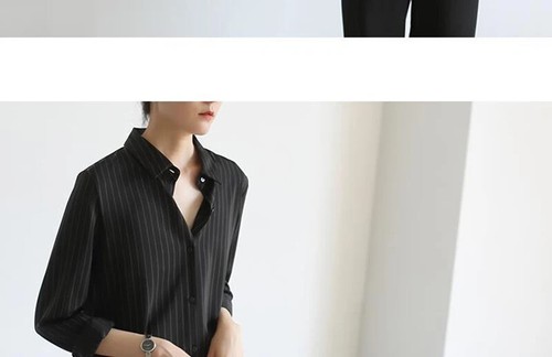 Vintage Black Striped Shirts Women Office Long Sleeve Loose Casual Blouses Tops - Picture 18 of 24