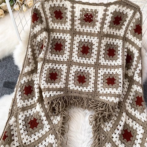 Lady Long Sleeve Ethnic Cropped Top Tasseled Crochet Casual Blouse Office Chic - Bild 9 von 21