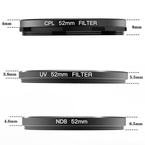 Filtro obiettivo 52mm UV CPL ND8 con anello adattatore per GoPro Hero 9/10/11//12/13 - Foto 3 di 17