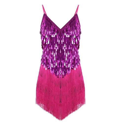 Women Sequins Fringe Tango Latin Dance Dress Flapper Ballroom Party Tassel Dress - Picture 133 of 280