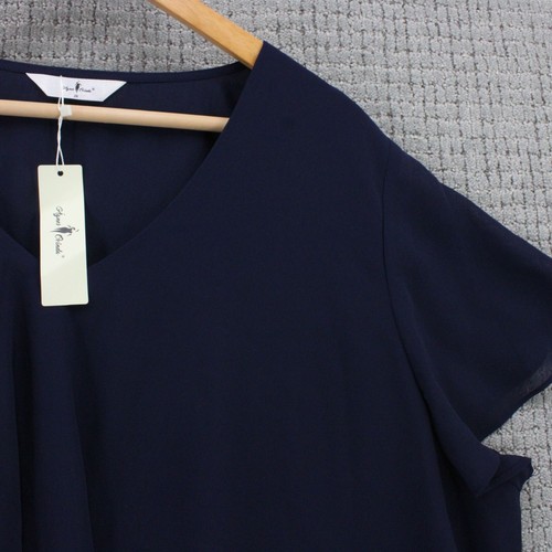 Agnes Orinda Blouse Top Womens 3X Navy Blue Cap Sleeve Pullover V Neck NWT - Picture 5 of 12