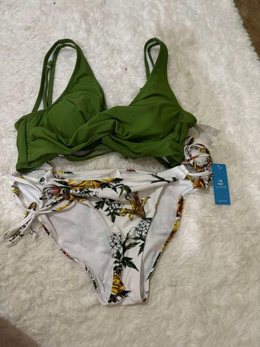 Womens Two Piece Bikini Swimsuit Front Cross Lace Up Two Piece Bathing Suit - Picture 2 of 2