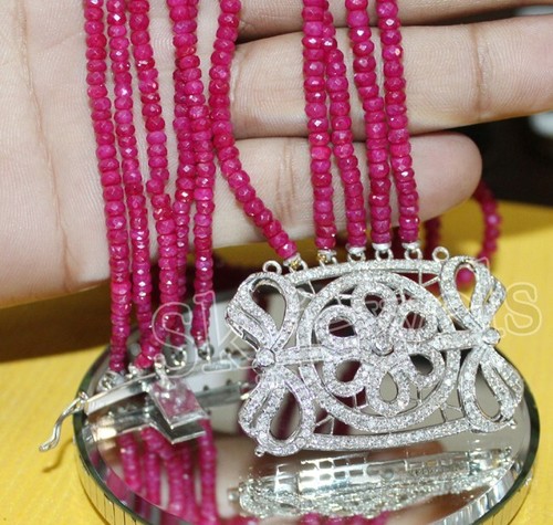 3.70ct Natural Round Diamond 14K White Gold Ruby Anniversary Wedding Necklace - Picture 11 of 17