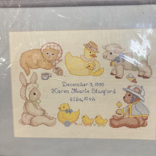 Simplicity Counted Cross Stitch Kit 05542 Nursery Birth Sampler Duck Lamb Rabbit - Picture 2 of 7