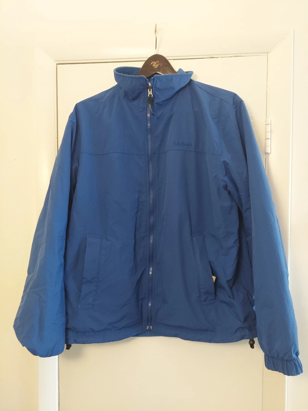 LL Bean Reversible Waterproof Fleece Jacket Coat Mens Reg Large Blue OXV63 Vtg