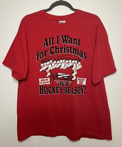 2004 DETROIT RED WINGS NHL LOCK OUT CHRISTMAS T-SHIRT XL RARE - Picture 1 of 6