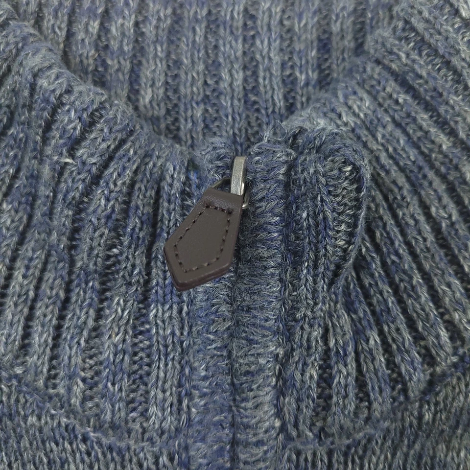 $248 Bloomingdales Blue & Gray 100% Linen Melange Full Zip Sweater Mens Medium - Image 4 of 4