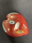 Murano Millefiori Red Gold Flake Vintage Glass Heart Shape Paperweight