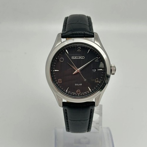 Seiko Solar 42mm Stainless Steel Date Black Dial Mens Quartz Watch SNE495 - Bild 1 von 3