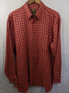 Scott-Barber-Mens-Long-Sleeve-Button-Front-Plaid-Red-Shirt-Size-Large-Retro