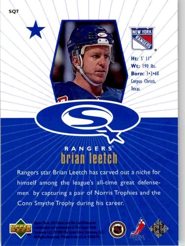 1998-99 Upper Deck UD Choice Starquest Blue Brian Leetch #SQ7 - Picture 2 of 2