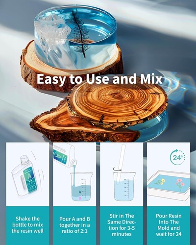 SUNLU Epoxy Resin Kit 48OZ (32OZ+16OZ), 3D Drucker Resin Transparent 900g+450g - Afbeelding 2 van 9