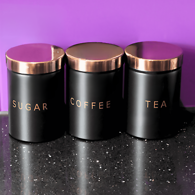 Rose Gold and Black Set of Tea, Coffee, Sugar canisters Storage Container  Set