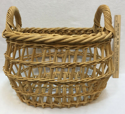 Basket Wood Reed Wooden Branch Woven Natural Color Brown Tan w/ 2 Handles 17x13''
