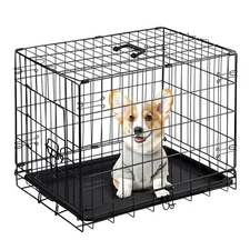  24 Inch Single Door Dog Crate Metal Wire Cage with Leak-Proof Plastic Tray