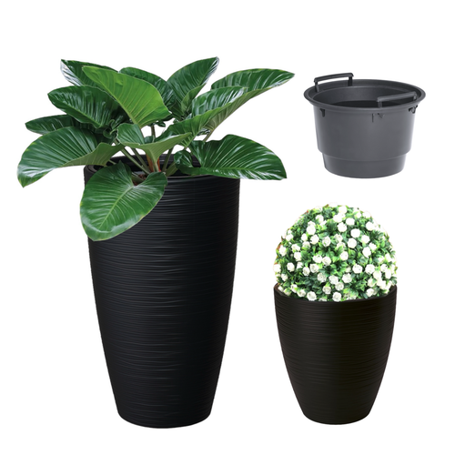 Blumenkübe Rund Pflanzkübel Elegant Streifen mit Einsatz (3 Farben; 4 Größen) - Bild 10 von 11