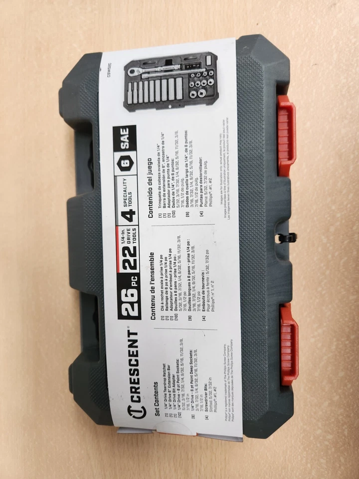 Crescent 26 Piece 1/4"Drive 6 Point Standard&Deep SAE Mechanics Tool Set- CSWS2C - Image 2 of 2