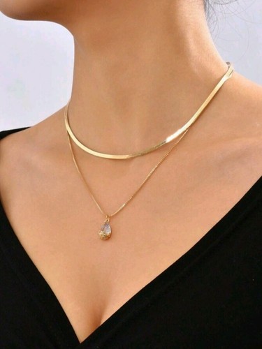 Gold Layered Necklace Set 18k Yellow Birthday Gifts For Women - Picture 2 of 3