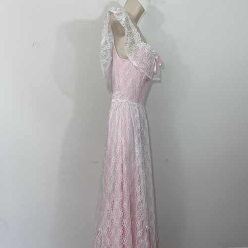 Vintage Roberta Pink Lace maxi Dress XS Southern Belle Prairie Tiered festival - Picture 8 of 11