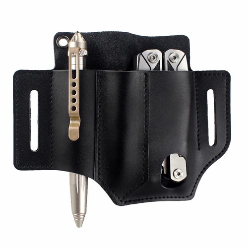 Fodero porta attrezzi in pelle 3 tasche multiutensili cintura marsupio per coltello tascabile penna - Foto 8 di 8