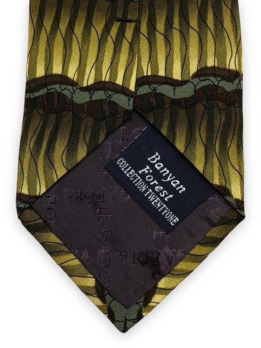 Vtg Jerry J. Garcia Tie Abstract Yellow Green Geometric Men's 100% Silk Necktie - Picture 4 of 6
