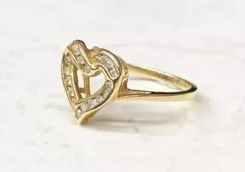 2 Ct Round Cut Natural Moissanite Heart Engagement Ring 14K Yellow Gold Plated - Picture 2 of 5
