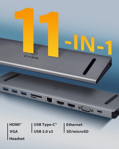 ICY BOX 11-en-1 USB-C Station d'accueil pour ordinateur portable Triple moniteur IB-DK2106C - Photo 7/9