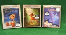 3 Disney Bluray movies w/ lenticular covers Best Buy Bambi, Aladdin & Pinocchio
