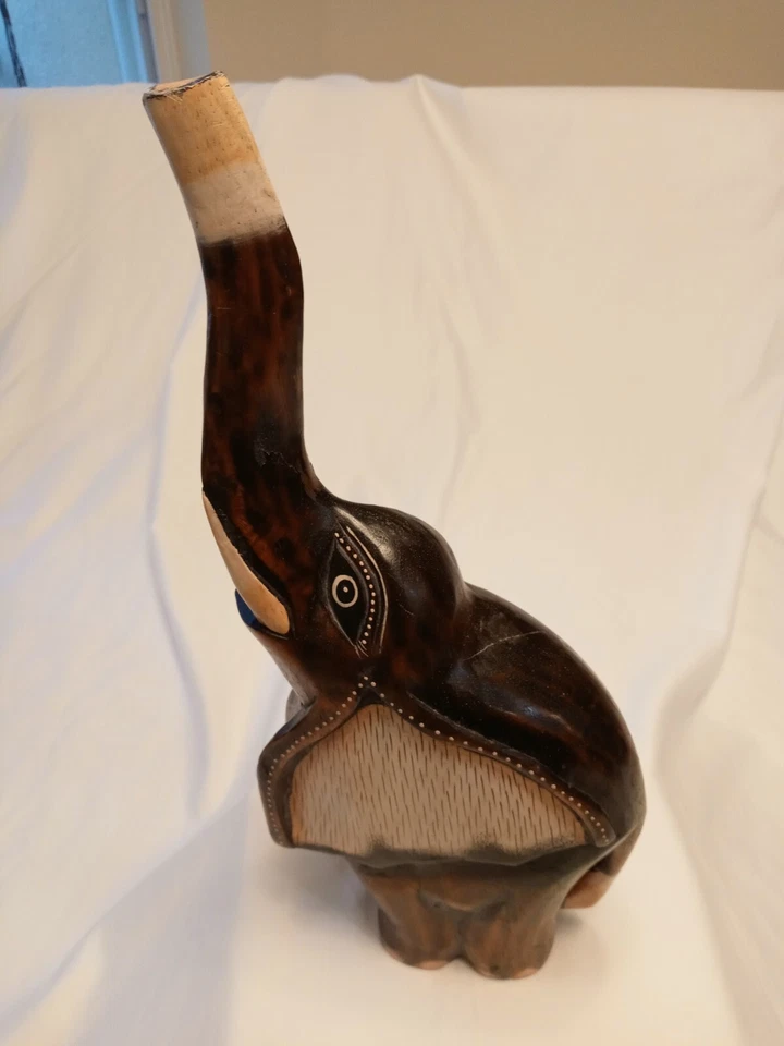 Figura de madera tallada a mano pintada trompa de elefante decoración Bali 16" de alto Foto 4 de 4