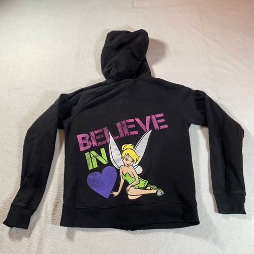 Disney Jacket Youth Extra Large Black Tinker Bell Hoodie Y2K Full Zip Believe - Picture 6 of 11