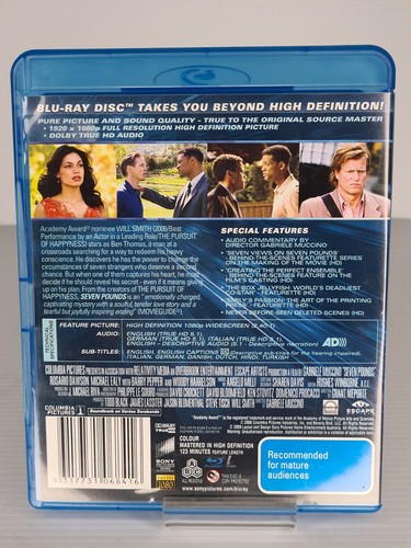 Seven Pounds Blu-ray Will Smith Woody Harrelson Joe Nunez Michael Ealy Robinne - Picture 2 of 2