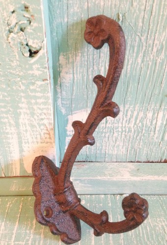 Wall Mount 2 Hook Decor Black Cast Iron Rustic Vintage New 4 1/2 x 3 inches - Picture 3 of 3